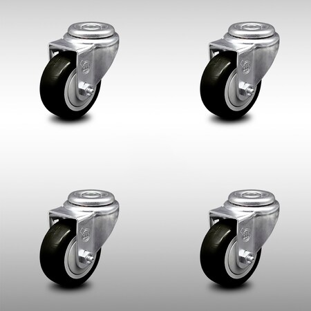 Service Caster 3.5 Inch SS Black Polyurethane Wheel Swivel Bolt Hole Caster Set SCC-SSBH20S3514-PPUB-BLK-4